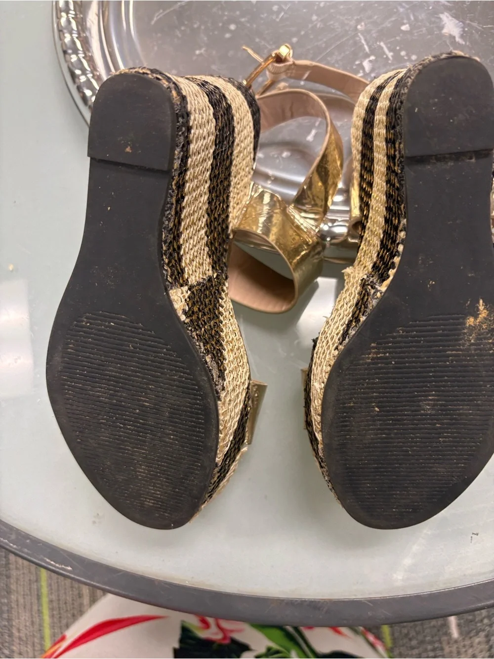 London Fog Metallic Gold Wedge Sandals